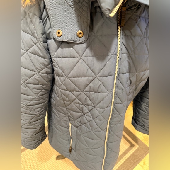 Quilted Blue womens Jacket with Faux Fur Trim size xl, color dark blue preowned - Picture 3 of 10